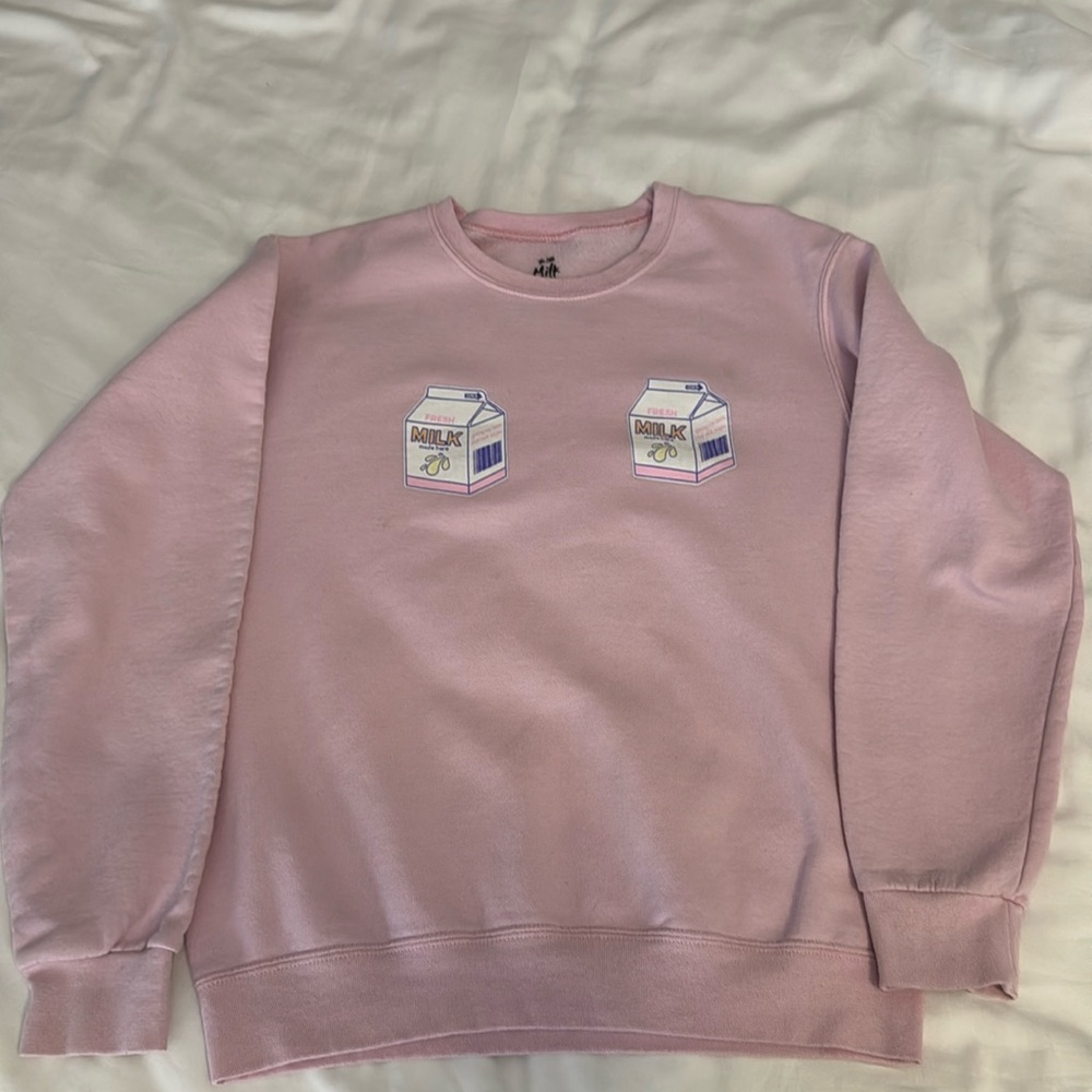 The little milk bar milk carton pink sweatshirt . Fleece . Size small